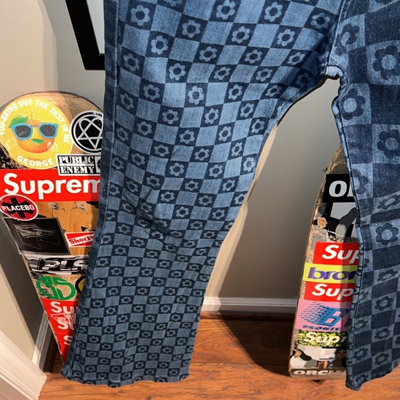 Jaded London High Rise Retro Floral Checkerboard Skinny Flare Jeans - Picture 8 of 9